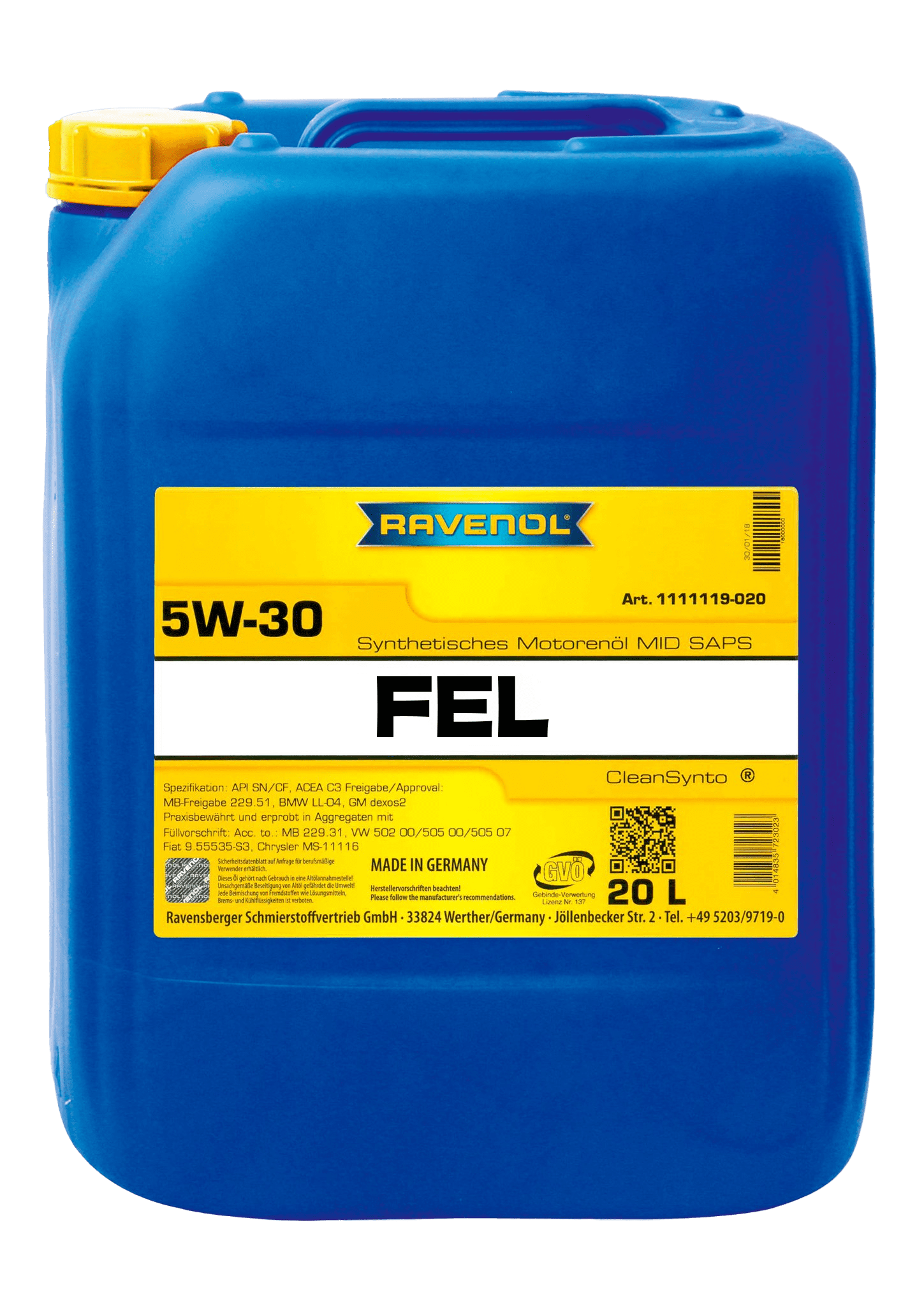 Моторное масло Ravenol FEL SAE 5W-30, 20л